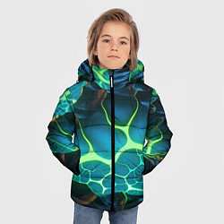 Куртка зимняя для мальчика Разлом синих и зеленых неоновых плит, цвет: 3D-красный — фото 2