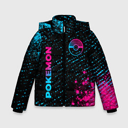 Куртка зимняя для мальчика Pokemon - neon gradient: надпись, символ, цвет: 3D-черный