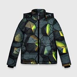 Куртка зимняя для мальчика Черная текстура с зелеными камнями, цвет: 3D-черный