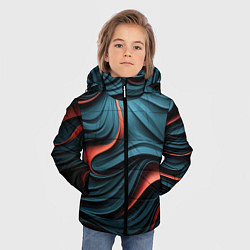 Куртка зимняя для мальчика Сине-оранжевая абстрактная волна, цвет: 3D-черный — фото 2