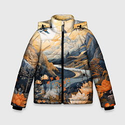 Куртка зимняя для мальчика Солнечное утро в цветущих горах, цвет: 3D-черный