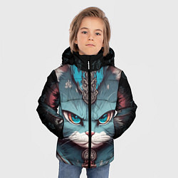 Куртка зимняя для мальчика Кот самурай сердитый, цвет: 3D-черный — фото 2