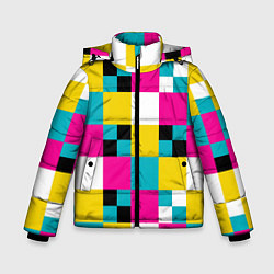 Куртка зимняя для мальчика Геометрический ретро узор cmyk, цвет: 3D-светло-серый