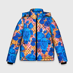 Куртка зимняя для мальчика Цветочный разноцветный узор с розами, цвет: 3D-черный