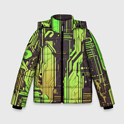 Куртка зимняя для мальчика Кибер схемы кислотно-зелёные, цвет: 3D-черный