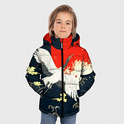 Куртка зимняя для мальчика Кимоно с японскими журавлями, цвет: 3D-черный — фото 2