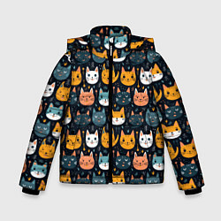 Куртка зимняя для мальчика Мордочки мультяшных котов узор, цвет: 3D-черный