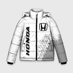 Куртка зимняя для мальчика Honda speed на светлом фоне со следами шин: надпис, цвет: 3D-черный