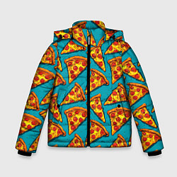 Куртка зимняя для мальчика Кусочки пиццы на синем фоне, цвет: 3D-черный