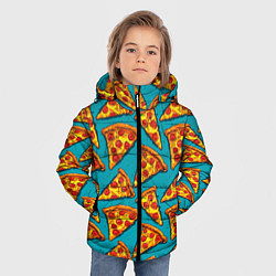 Куртка зимняя для мальчика Кусочки пиццы на синем фоне, цвет: 3D-черный — фото 2