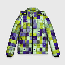 Куртка зимняя для мальчика Ретро квадраты болотные, цвет: 3D-красный