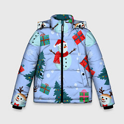 Зимняя куртка для мальчика Снеговики с новогодними подарками паттерн