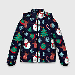 Куртка зимняя для мальчика Снеговички с рождественскими оленями и елками, цвет: 3D-светло-серый