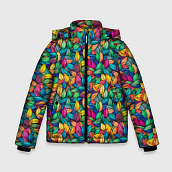 Куртка зимняя для мальчика Разноцветные листья рисунок паттерн, цвет: 3D-светло-серый