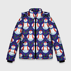 Куртка зимняя для мальчика Милые снеговики - зимний узор, цвет: 3D-черный