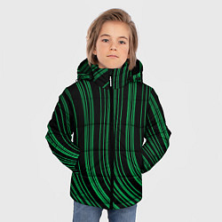 Куртка зимняя для мальчика Абстракция зелёные линии на чёрном, цвет: 3D-черный — фото 2