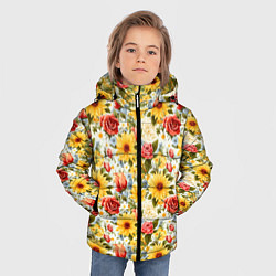 Куртка зимняя для мальчика Паттерн из желтых и красных цветов, цвет: 3D-черный — фото 2