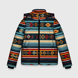 Куртка зимняя для мальчика Этнический орнамент в горизонтальную полоску, цвет: 3D-черный