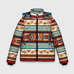 Куртка зимняя для мальчика Этнический паттерн в горизонтальную полоску, цвет: 3D-светло-серый