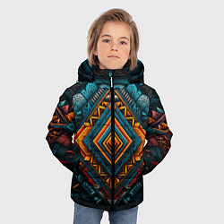 Куртка зимняя для мальчика Орнамент с оранжевыми и синими ромбами, цвет: 3D-светло-серый — фото 2