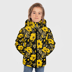 Куртка зимняя для мальчика Желтые цветы на черном фоне паттерн, цвет: 3D-красный — фото 2
