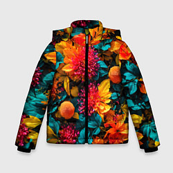 Куртка зимняя для мальчика Яркие шикарные цветы узор, цвет: 3D-черный