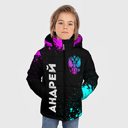 Куртка зимняя для мальчика Андрей и неоновый герб России вертикально, цвет: 3D-черный — фото 2