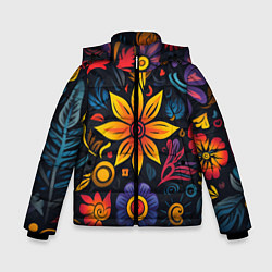 Куртка зимняя для мальчика Растительный узор в латино-американском стиле, цвет: 3D-красный