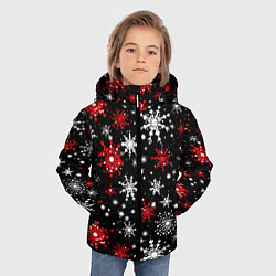 Куртка зимняя для мальчика Белые и красные снежинки на черном фоне - нейросет, цвет: 3D-черный — фото 2