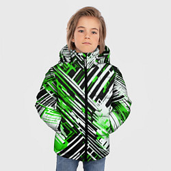 Куртка зимняя для мальчика Киберпанк линии белые и зелёные, цвет: 3D-черный — фото 2