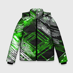 Куртка зимняя для мальчика Киберпанк линии белые и зелёные, цвет: 3D-черный