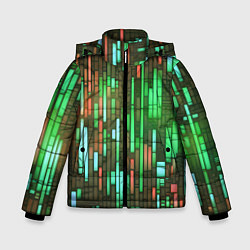 Куртка зимняя для мальчика Неоновые полосы зелёные, цвет: 3D-светло-серый