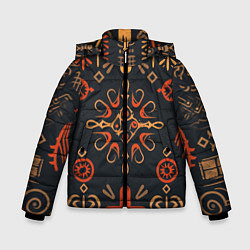 Куртка зимняя для мальчика Орнамент в славянском стиле, цвет: 3D-черный