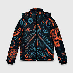 Куртка зимняя для мальчика Абстрактный рисунок в славянском стиле, цвет: 3D-черный