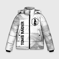 Куртка зимняя для мальчика Tomb Raider glitch на светлом фоне вертикально, цвет: 3D-черный