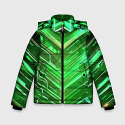 Куртка зимняя для мальчика Зелёные неон полосы киберпанк, цвет: 3D-красный