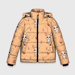 Куртка зимняя для мальчика Узор с зайчиками на персиковом фоне, цвет: 3D-черный