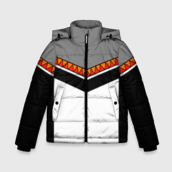 Куртка зимняя для мальчика Углы и треугольники: оранжевый и красный, цвет: 3D-черный