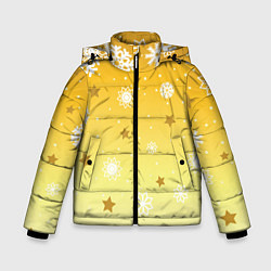 Куртка зимняя для мальчика Снежинки и звезды на желтом, цвет: 3D-черный