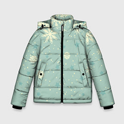 Куртка зимняя для мальчика Снежинки и звезды на матно зеленем, цвет: 3D-красный