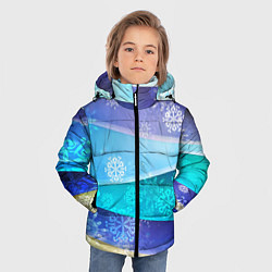 Куртка зимняя для мальчика Абстрактный синий волнистый фон со снежинками, цвет: 3D-черный — фото 2