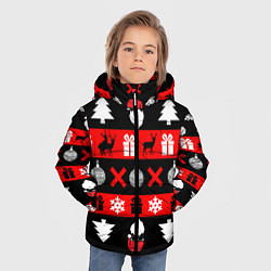 Куртка зимняя для мальчика Новогодний патерн с оленями и сантой, цвет: 3D-черный — фото 2