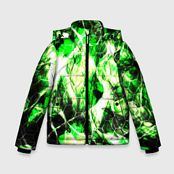 Куртка зимняя для мальчика Зелёные узоры джунгли, цвет: 3D-черный