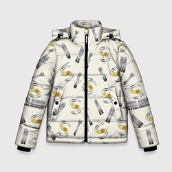 Куртка зимняя для мальчика Стальная броня - буквеный паттерн, цвет: 3D-светло-серый