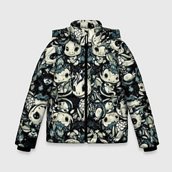 Куртка зимняя для мальчика Патерн милых драконов и ёлок, цвет: 3D-черный