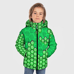 Куртка зимняя для мальчика Зелёная энерго-броня из шестиугольников, цвет: 3D-красный — фото 2