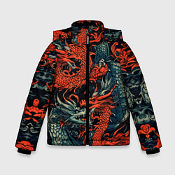 Куртка зимняя для мальчика Красный и серый дракон, цвет: 3D-черный