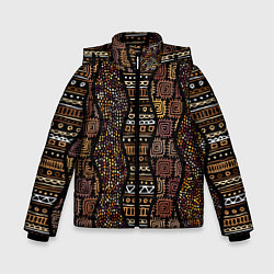 Куртка зимняя для мальчика Волнистый этнический орнамент, цвет: 3D-черный
