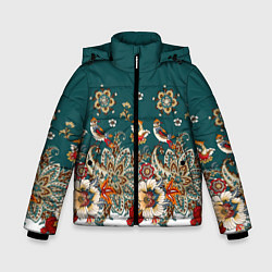 Куртка зимняя для мальчика Индийский орнамент с птицами, цвет: 3D-красный