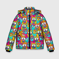 Куртка зимняя для мальчика Разноцветные совы, цвет: 3D-светло-серый